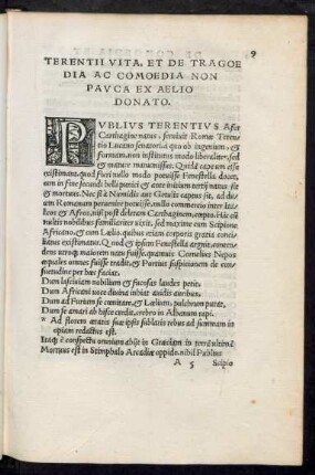 Terentii Vita, Et De Tragoedia Ac Comoedia Non Pauca Ex Aelio Donato.