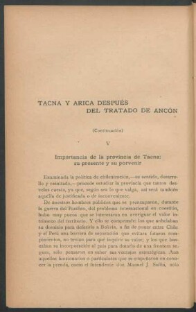 Tacna y Arica después del Tratado de Ancón - (Continuación)