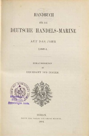 Handbuch für die deutsche Handelsmarine. 1884, 1884