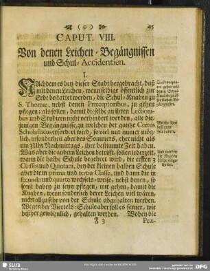 Caput. VIII. Von denen Leichen-Begängnissen und Schul-Accidentien