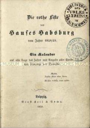 Chrönig für das Haus Habsburg für die Jahre 1848/49