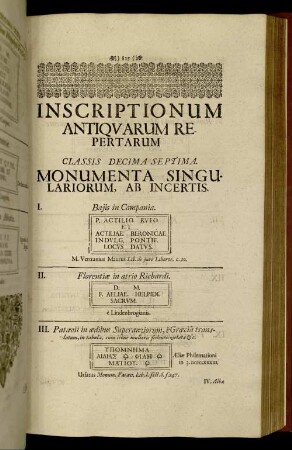 Classis Decima Septima. Monumenta Singulariorum, Ab Incertis