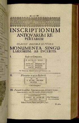 Classis Decima Septima. Monumenta Singulariorum, Ab Incertis