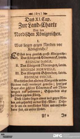 Das XI. Cap. Zur Land-Charte Von den Nordischen Königreichen.