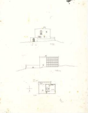Gsaenger, Gustav; Atelierhaus - Grundriss, Nord - u. Ostseite (Ansichten)
