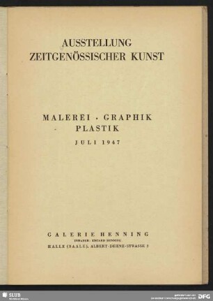 Fritz Winkler, Dresden : Aquarelle; [Ausstellung zeitgenössischer Kunst, Malerei - Graphik - Plastik, Juli 1947]