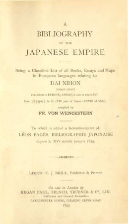 [Vol. 1]: From 1859-93 A.D. [VIth year of Ansei - XXVIth of Meiji]