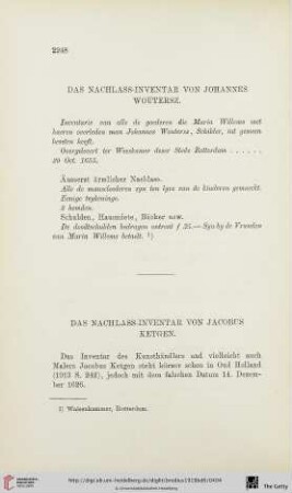 Das Nachlass-Inventar von Johannes Woutersz