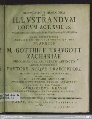 Disputatio Philologica Ad Illustrandum Locum Act. XVII,26