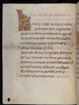 Zierinitiale / Randleisteninitiale mit Rankenbesatz: L(argire nobis)