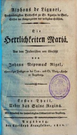 Die Herrlichkeiten Mariae, 1. Ueber das Salve Regina