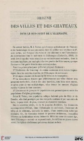 2.Ser. 6.1869: Origine des villes et des châteaux dans le sud-ouest de l'Allemagne