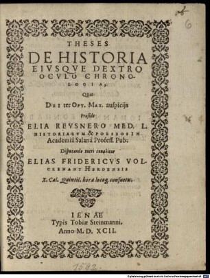 Theses de historia eiusque dextro oculo, chronologia