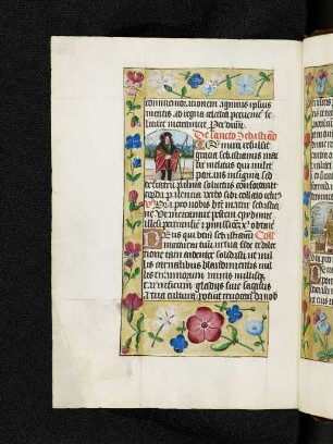 Bordürenseite mit Streumusterbordüre und Textanfangsminiatur: Sebastianus