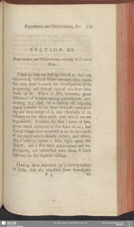 Section XII. Experiments and Observations relating Fixed Air