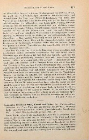 493-494 [Rezension] Pohlmann, Constantin, Kanzel und Ritiro
