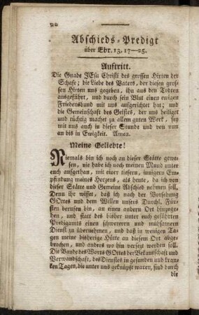 Abschieds-Predigt über Ebr. 13, 17 - 25