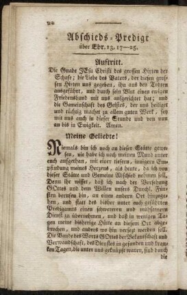 Abschieds-Predigt über Ebr. 13, 17 - 25
