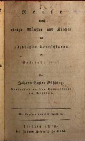 Reise durch einige Münster und Kirchen des nördlichen Deutschlands im Spätjahr 1817