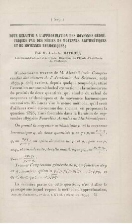 Note relative a l'approximation des moyennes géométriques par des séries de moyennes arithmétiques et de moyennes harmoniques.