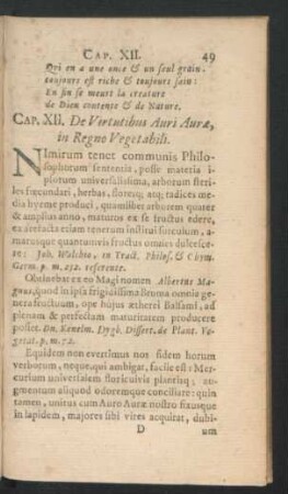 Cap. XII. De Virtutibus Auri Aurae, in regno Vegetabili.
