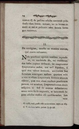 II. De vertigine, nausea ac vomitu eorum, qui curru vehuntur.