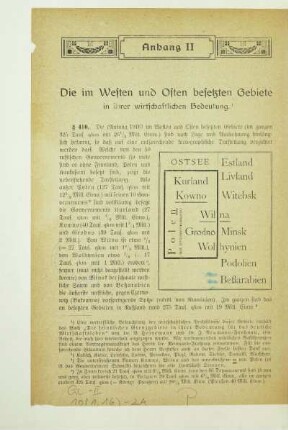Anhang II. Die im Westen und Osten besetzten Gebiete in ihrer wirtschaftlichen Bedeutung