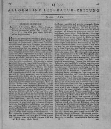 Burchell, W. J.: Travels in the interior of Southern Africa. Vol. 1. Mit einer ganz neuen Karte und viele Kupferstichen. London: Longman 1822