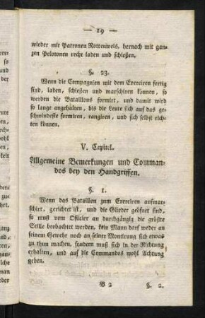 19-30, V. Capitel. Allgemeine Bemerkungen und Commandos bey den Handgriffen.