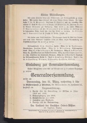 Einladung zur Generalversammlung