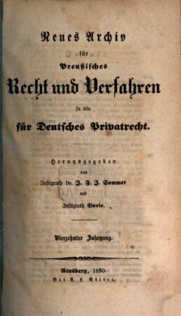 Neues Archiv für preussisches Recht und Verfahren, sowie für deutsches Privatrecht : eine Quartalsschrift, 14. 1849/50