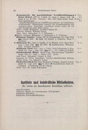 Institute und behördliche Bibliotheken