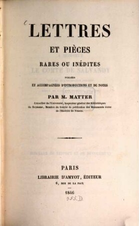 Lettres et pièces rares ou inédites