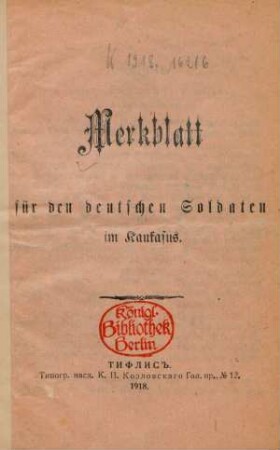 Merkblatt für den deutschen Soldaten im Kaukasus
