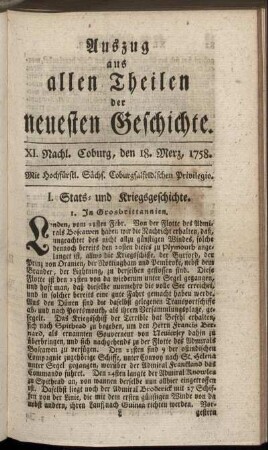 XI. Nachl. Coburg, den 18. Merz, 1758.