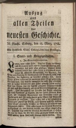 XI. Nachl. Coburg, den 18. Merz, 1758.