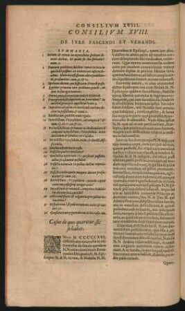 Consilium XVIII. De Iure Pascendi Et Venandi.