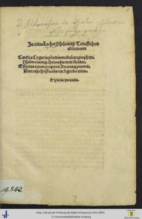 Jacobus Locher: Tetrastichon ad lectorem.