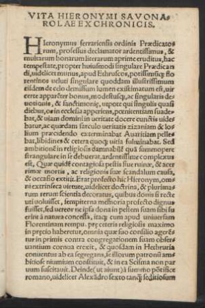 Vita Hieronymi Savonarolae Ex Chronicis.