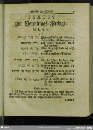 [Erklärung der Vormittags-Predigt, Jes. L. 6. 7.]