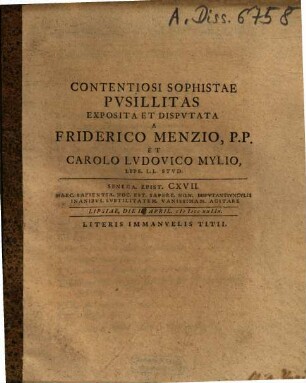 Contentiosi Sophistae Pvsillitas