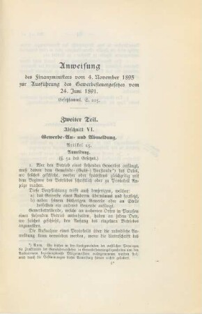 Anweisung des Finanzministers vom 4. November 1895 zur Ausführung des Gewerbesteuergesetzes vom 24. Juni 1891