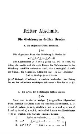 B. Die Arten der Gleichungen dritten Grades. § 45.