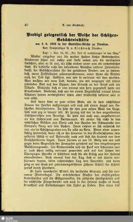 Predigt gelegentlich der Weihe der Schützen-Gedächtnisstätte : am 3.6.1928 in der Garnisons-Kirche zu Dresden