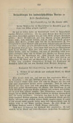 Verhandlungen des landwirthschaftlichen Vereins zu Alt-Landsberg.