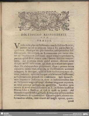 Doctissimo Respondenti S.P.D. Praeses