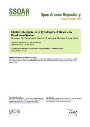 Ehebeziehungen: eine Typologie auf Basis von Paarklima-Skalen