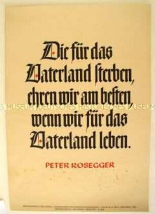 Schmuckblatt mit einem patriotischen Spruch von Peter Rosegger