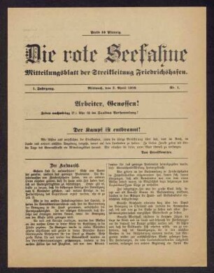 Die rote Seefahne. Mitteilungsblatt der Streikleitung Friedrichshafen