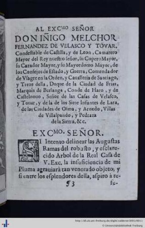 Al excelentissimo señor Don Iñigo Melchor…